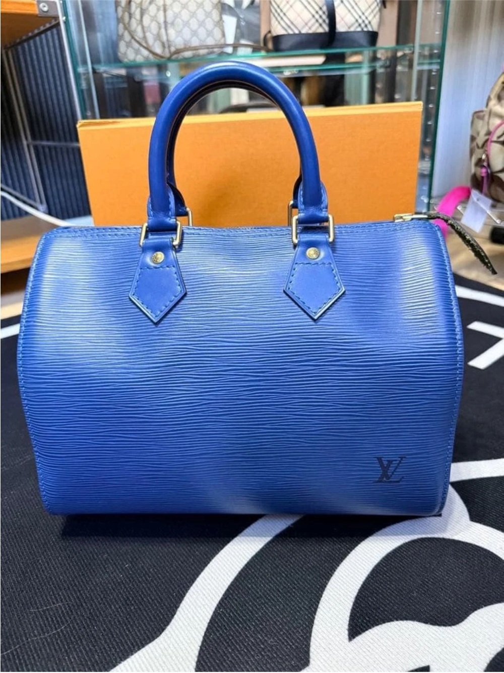 LOUIS VUITTON Speedy 25  Epi Leather Handbag Mini Boston Bag Blue